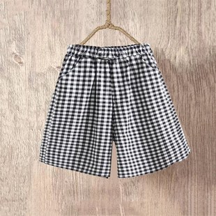 女大码 新纯棉裤 松紧腰短裤 薄款 显瘦直筒休闲宽松阔腿五分 子女夏季