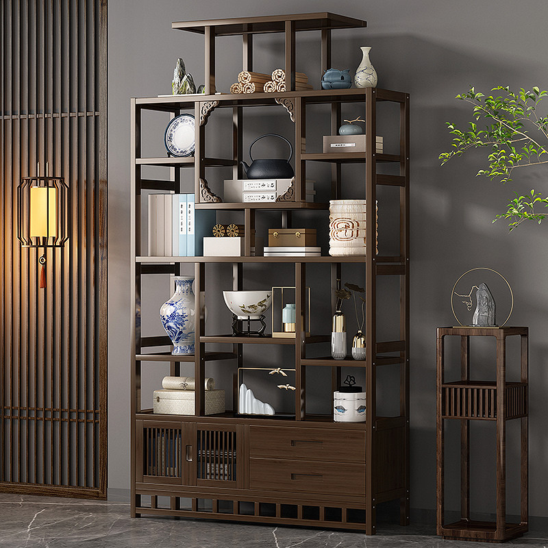 博古架新中式多宝阁茶叶架茶室茶具摆件架非实木置物架客厅展示柜