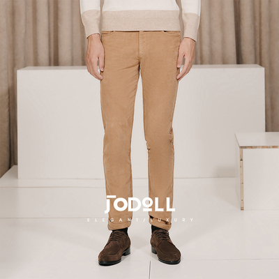 乔顿男士浅棕色修身灯芯绒休闲裤