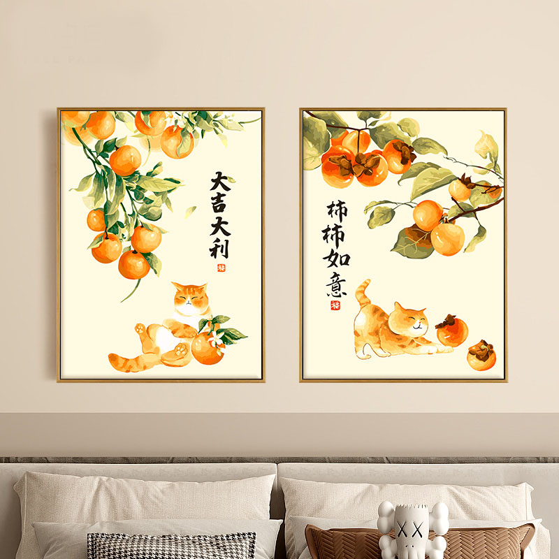 数字油画diy填充 中式手绘简约丙烯画画手工填色油彩装饰画 猫咪图片