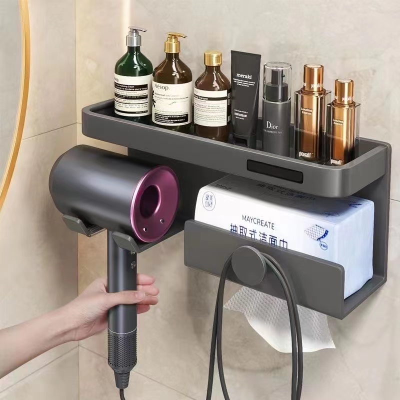 家用化妆室吹风机置物架浴室吹风机支架子壁挂吹风机放置挂架免打