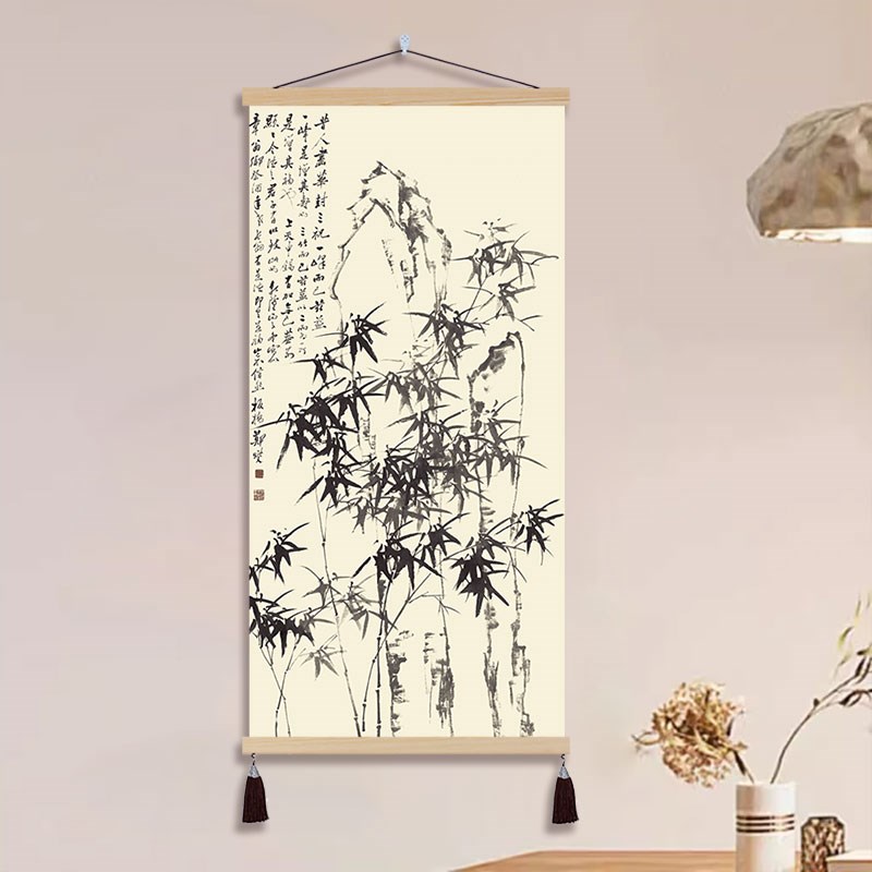 郑板桥竹子挂画国画布艺墙画新中式客厅书房装饰画茶室玄关水墨画图片