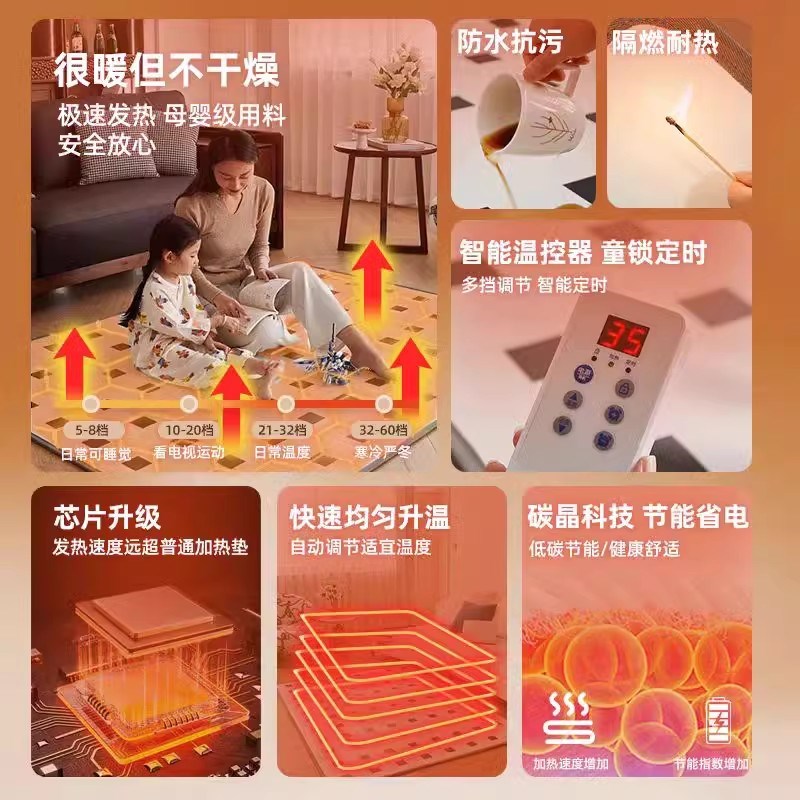 地暖垫石墨烯地垫碳晶地热垫发热电热地毯瑜伽儿童客厅家用取暖器