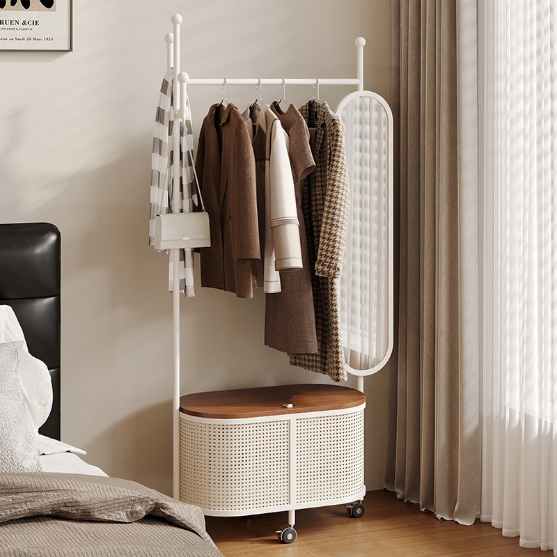 全身镜一体衣帽架中古挂衣架穿衣镜一体移动轻奢高级多功能置物架