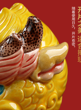 陶瓷招财麒麟摆件一对中国风可爱客厅办公室桌面国潮装饰工艺礼品