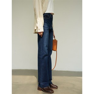 厚挺有型 法式女高个子窄版直筒裤深蓝色高腰显瘦加长牛仔裤春秋