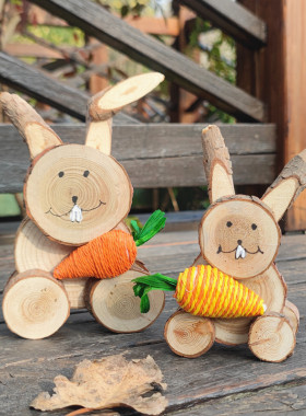 木制创意小兔子摆件DIY材料手工艺幼儿园环创装饰儿童房卡通饰品