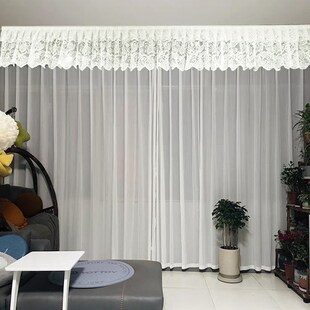 半帘头空调帘定制蕾丝纱帘短帘自粘免打孔魔术贴柜顶遮挡帘窗幔