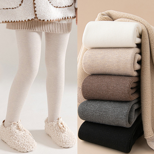 傲娇妞女童加绒连裤袜冬季加绒加厚内搭裤袜儿童坑条踩脚裤袜