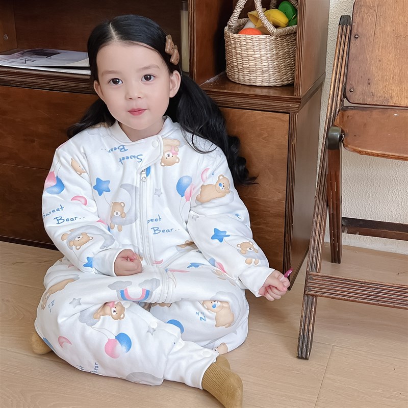 育儿师推荐~高品质宝宝睡袋冬季纯棉加厚连体睡衣婴幼儿童防踢被