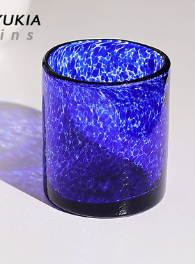 YUKI中古1980s蓝色幻城杯 纯手作艺术玻璃杯日式硝子酒杯水杯茶杯
