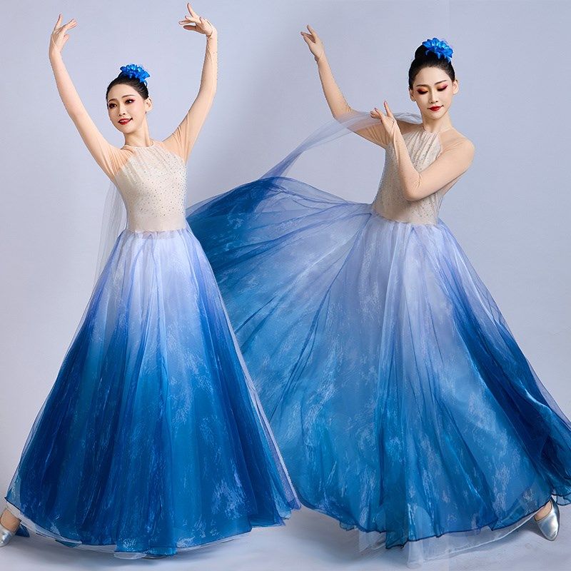 新款古典舞蹈服幻海望月舞蹈长裙飘逸大摆裙舞合唱服歌伴舞演出服