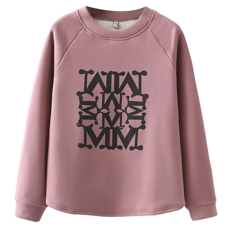 秋冬新款奥粒绒加厚保暖卫衣大码女装胖mm宽松显瘦休闲长袖打底衫