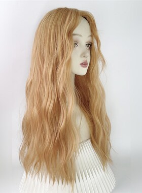 美立方橘色假发羊毛卷全头套女lolita橙色中分彩大波浪y2k长卷发