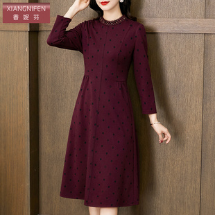香妮芬气质女神范高级感妈妈款连衣裙2024新款早春高端精致长袖裙