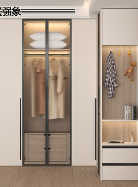 意式轻奢主卧新款衣柜家用卧室90度转角大衣柜L型拐角衣帽间A50