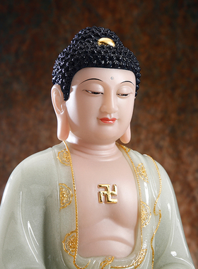 翠玉镶金释迦牟尼佛汉白玉佛像三宝佛如来佛药师佛阿弥陀佛像摆件