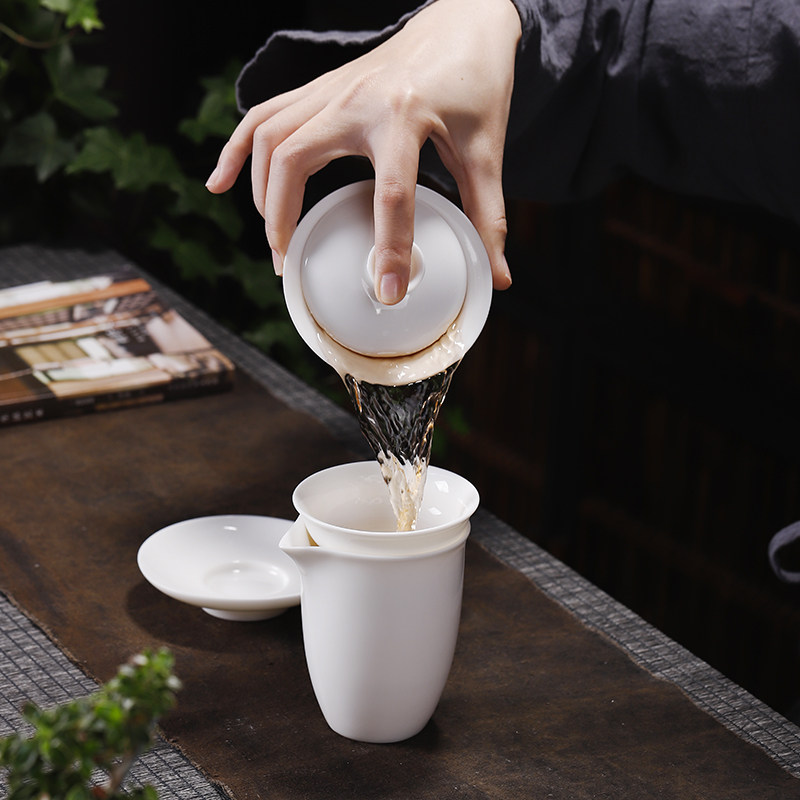 凌胜德化白瓷套装羊脂玉家用功夫茶具茶杯泡茶器礼盒公司礼品盖碗