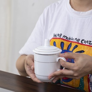 陶瓷杯怀旧马克杯带盖水杯子定制老干部茶杯家用办公会议杯10个装