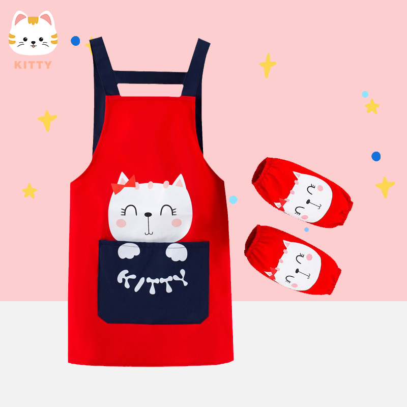 儿童围裙三件套宝宝绘画画衣防水防脏厨房家务罩衣男孩女孩幼儿园