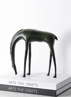 创意高级感铜绿色饮水金属马玄关卧室客厅桌面酒柜装饰品书房摆件
