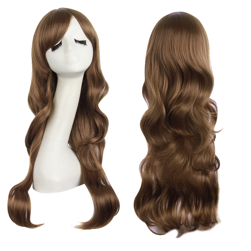 潼漫 假发女长发动漫cos大波浪高温丝长卷发浅棕色齐斜刘海全头套
