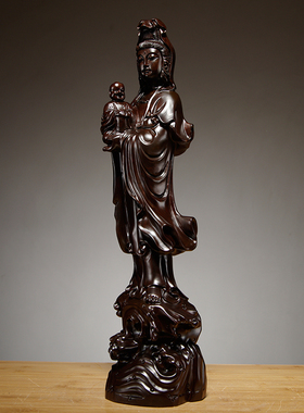 黑檀木雕观音佛像观世音菩萨摆件供奉家居装饰工艺品