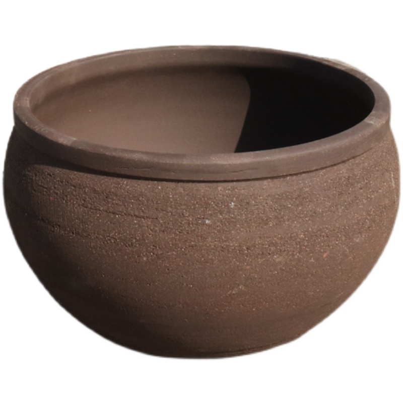 粗陶花盆庭院特大口径浅圆陶土盆简约大花钵户外陶罐睡莲荷花鱼缸