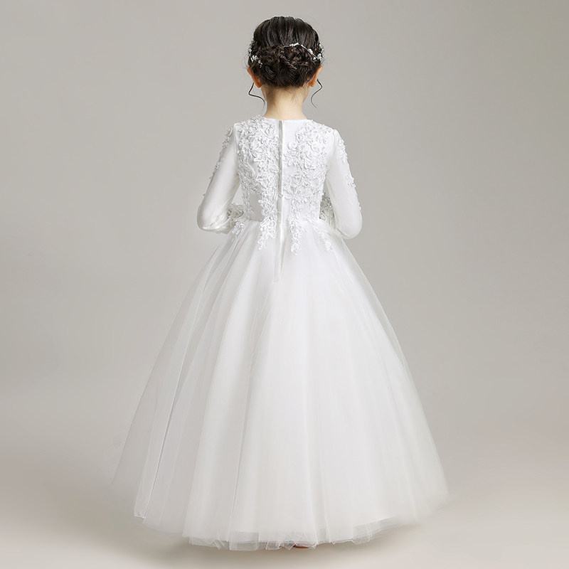 2021洋气新款公主裙女童蓬蓬纱长袖花童晚礼服婚纱钢琴走秀演出服