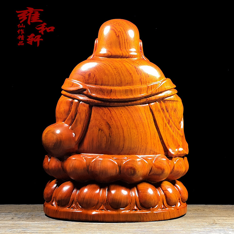 笑佛木雕花梨木黑檀弥勒佛莲花座布袋实木工艺品摆件玄关客厅包邮
