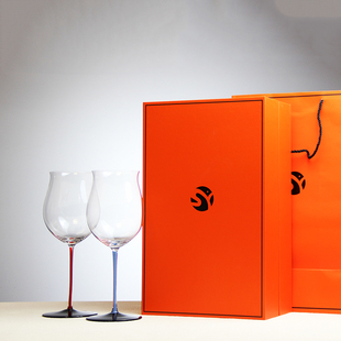 红领结波尔多葡萄酒杯礼盒送礼大容量彩色杆水晶玻璃勃艮第红酒杯