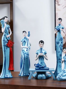 中式旗袍仕女创意人物摆件中国风古典美女家居装饰博古架茶室摆设