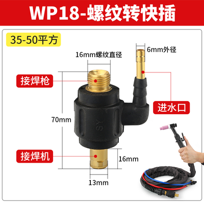 WP18氩弧焊枪水冷肯比接头气水转换M16螺纹OK扁接口快插式焊把线