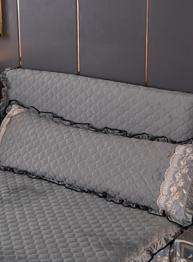 夹棉加厚双人长枕套1.5米法莱绒枕头罩长情侣单人夫妻水晶绒紫色