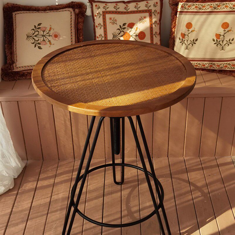 升降式工业风咖啡桌实木铁艺茶几边几小圆桌民宿小圆桌藤编阳台桌,住宅家具,阳台桌,淘宝优惠券,粉丝福利购,淘宝优惠卷