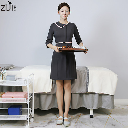 高端美容院工作服连衣裙女春夏美容师spa养生足浴足疗技师工作服