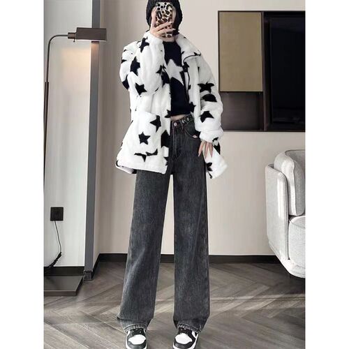 胖mm大码女装可调节腰围加绒牛仔裤女胖妹妹加厚显瘦保暖阔腿裤子