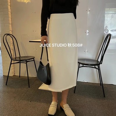 juice2021春秋新款西装半身裙女开叉半身裙高腰中长款修身包臀裙