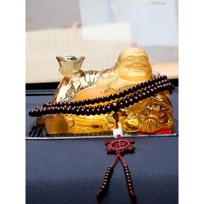 适用路虎奥迪奔驰汽车摆件琉璃弥勒佛车载高档车内佛像摆饰保平安