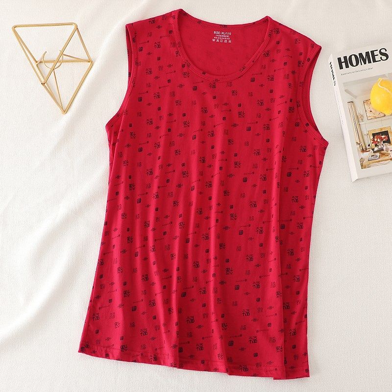 中老年人背心大红色内衣内裤本命年女纯棉妈妈打底汗衫老太太蛇年