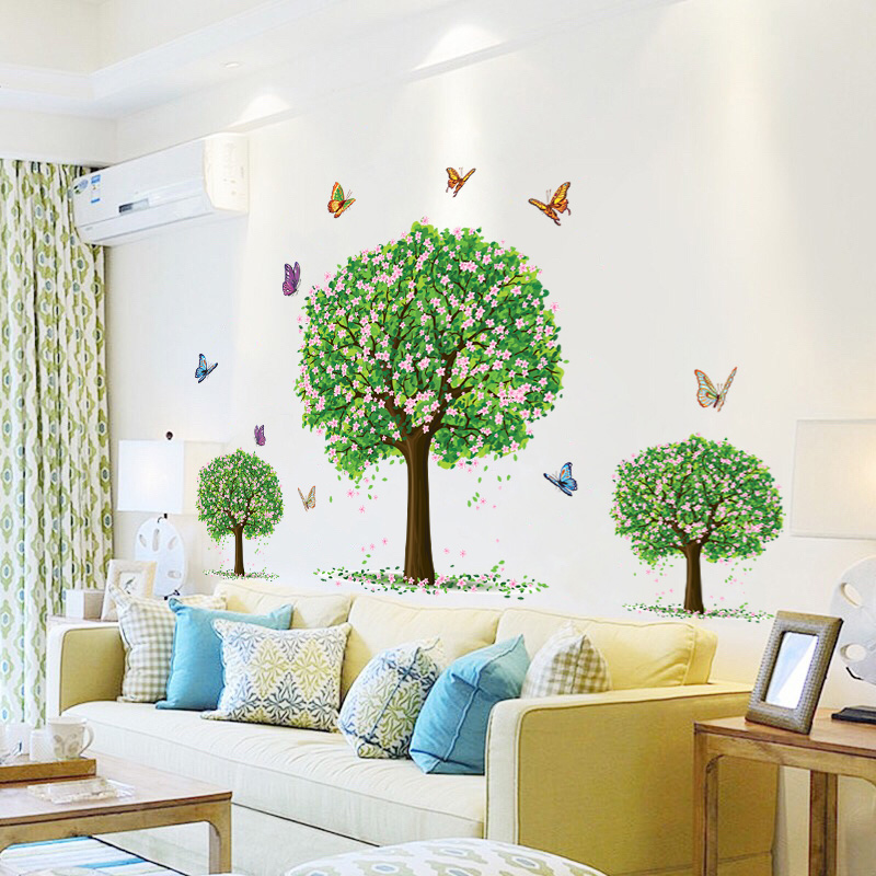可移除墙贴田园小清新绿树贴纸楼梯玄关走廊阳台贴画自粘绿色树苗