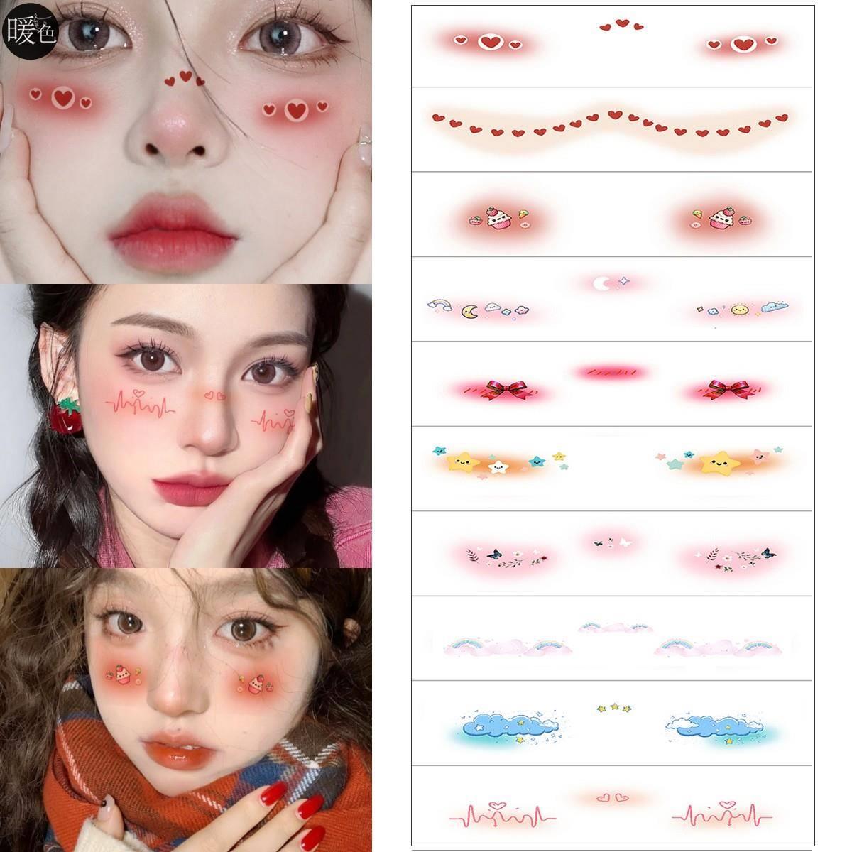 网红脸贴脸部妆容纹身贴软妹甜美可爱化妆贴饰节日面部彩绘贴纸