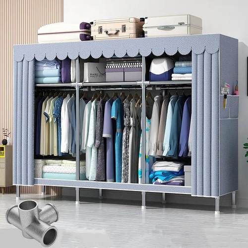 长66/85/110/130简易布衣柜钢架合金钢管加粗组装收纳单双人衣橱
