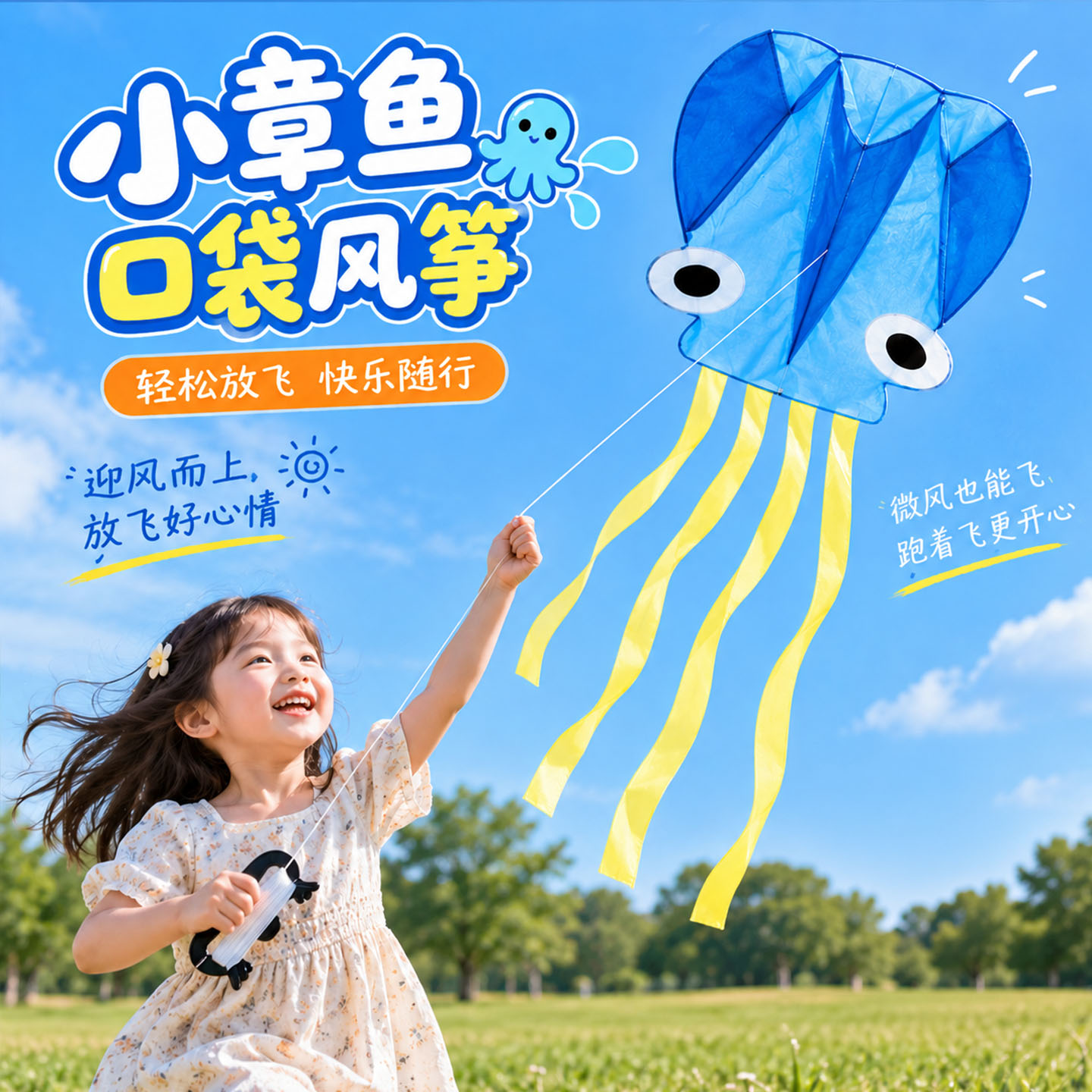 儿童专用微风易飞无骨架口袋风筝