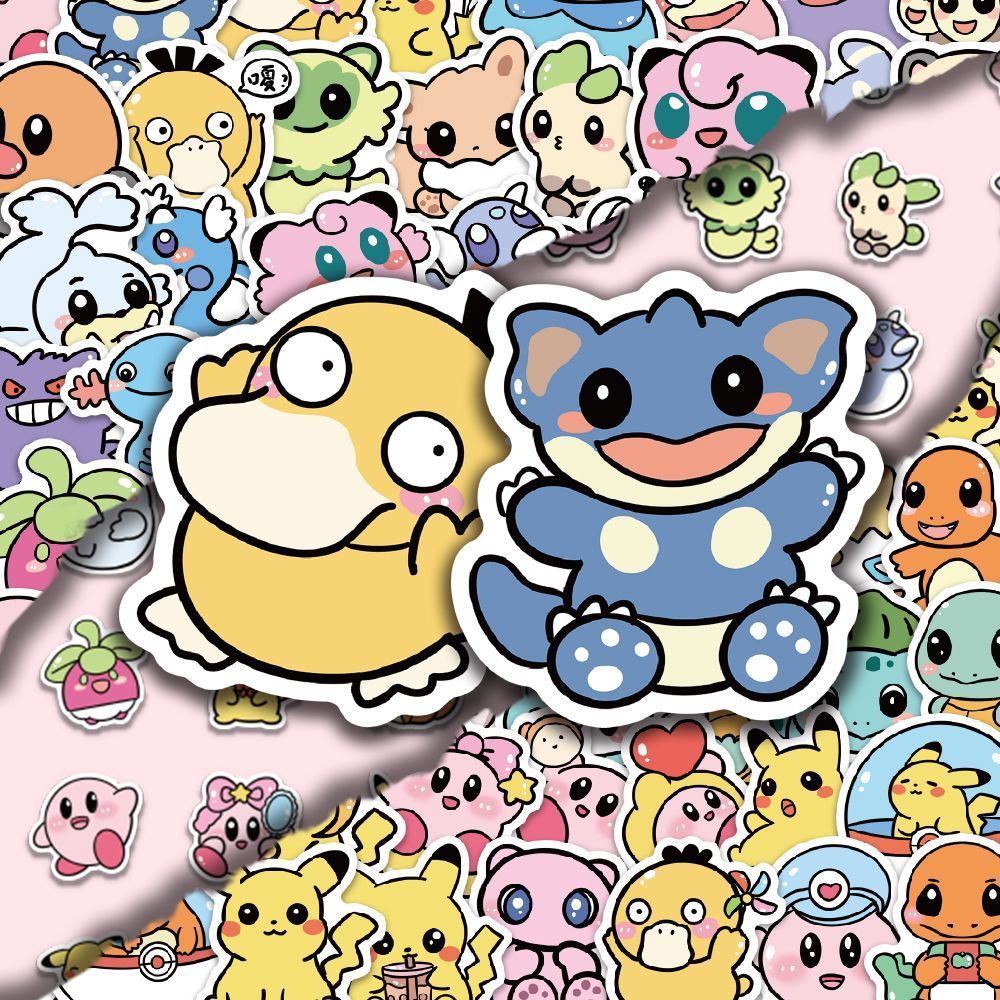 300张宝可梦贴纸卡通可爱宠物小精灵皮卡丘可达鸭手机壳ipad贴画