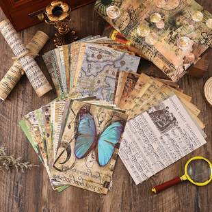 ins风复古素材贴纸创意泛黄做旧纸张英文海报盐系桌面房间墙贴