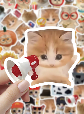 60张超级小猫动作贴纸沙雕可爱猫meme搞怪ins风猫咪手账防水贴画
