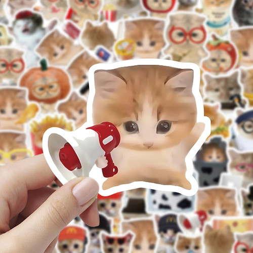 60张超级小猫动作贴纸沙雕可爱猫meme搞怪ins风猫咪手账防水贴画