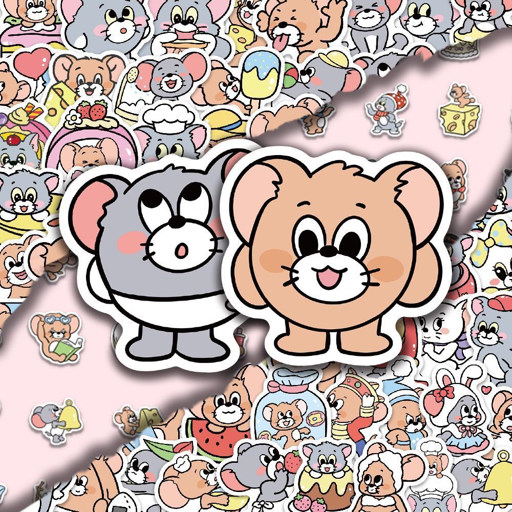 300张猫和老鼠贴纸可爱Q版动画汤姆和杰瑞卡通手机壳笔记电脑贴画