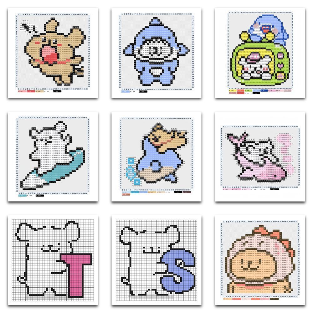 177张线条小狗拼豆贴纸像素可爱卡通装饰创意手机图纸素材贴画diy